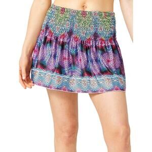 Lucky In Love Multi Color Blue Pink Black Prisma Smocked Skirt Skort S